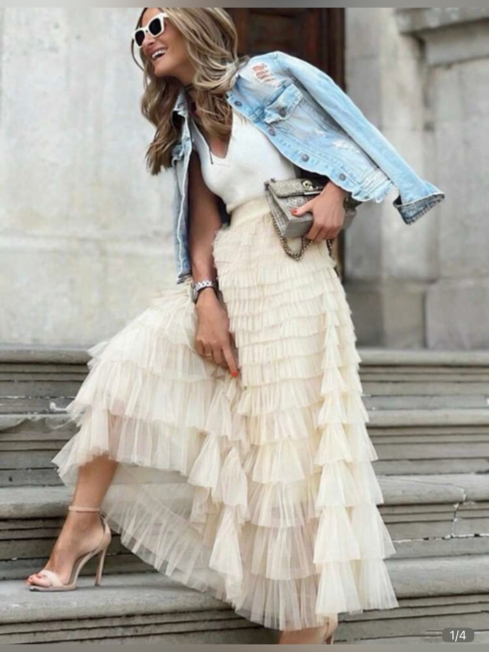 Tiered Ruffle Tull Maxi French Style Skirt